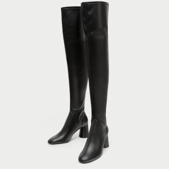 Nwt Zara Thigh High Leather Boots 